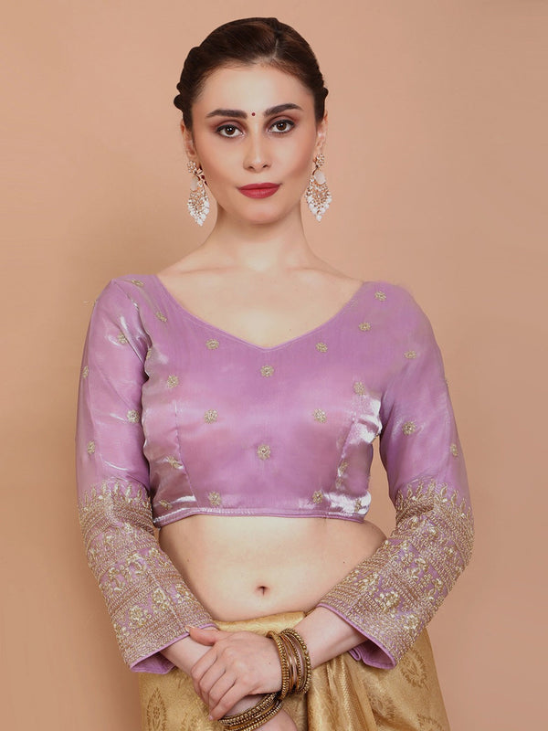 Embroidered Saree Blouse - Purple