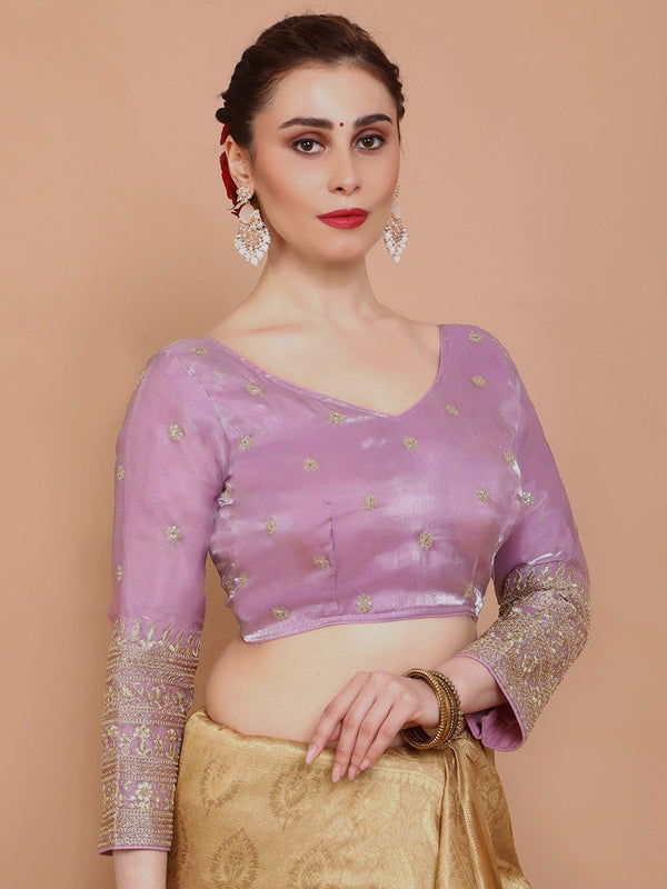 Embroidered Saree Blouse - Purple