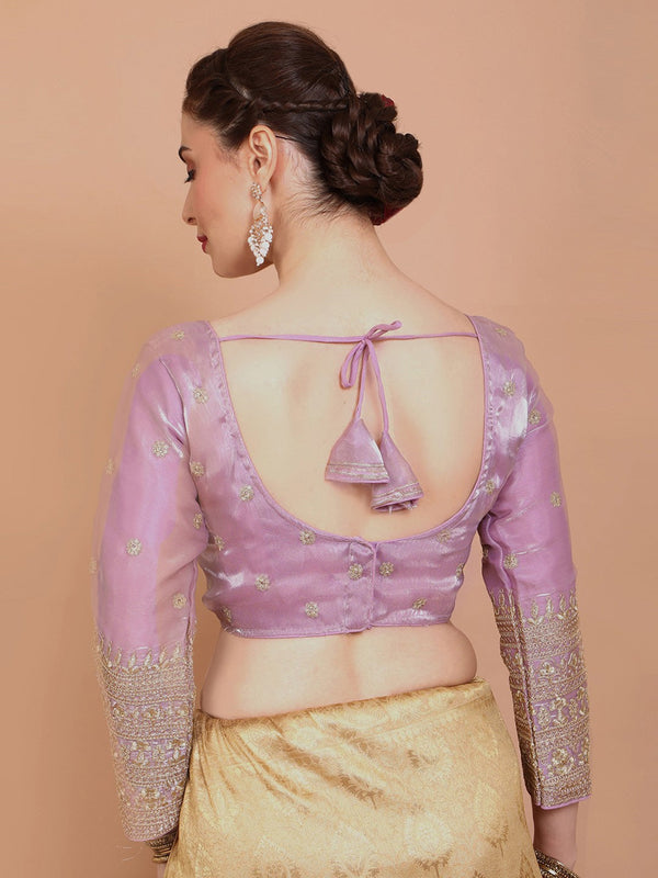 Embroidered Saree Blouse - Purple