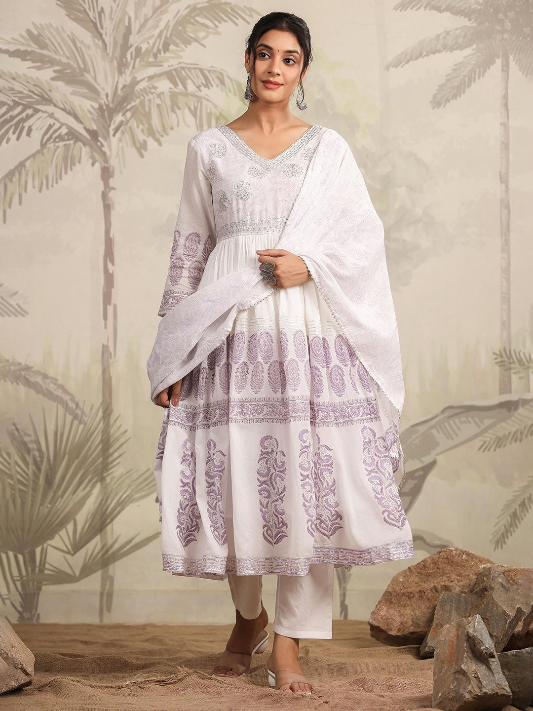 Pure Cotton Anarkali Suit Set With Dupatta