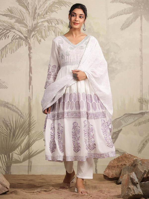 Pure Cotton Anarkali Suit Set With Dupatta