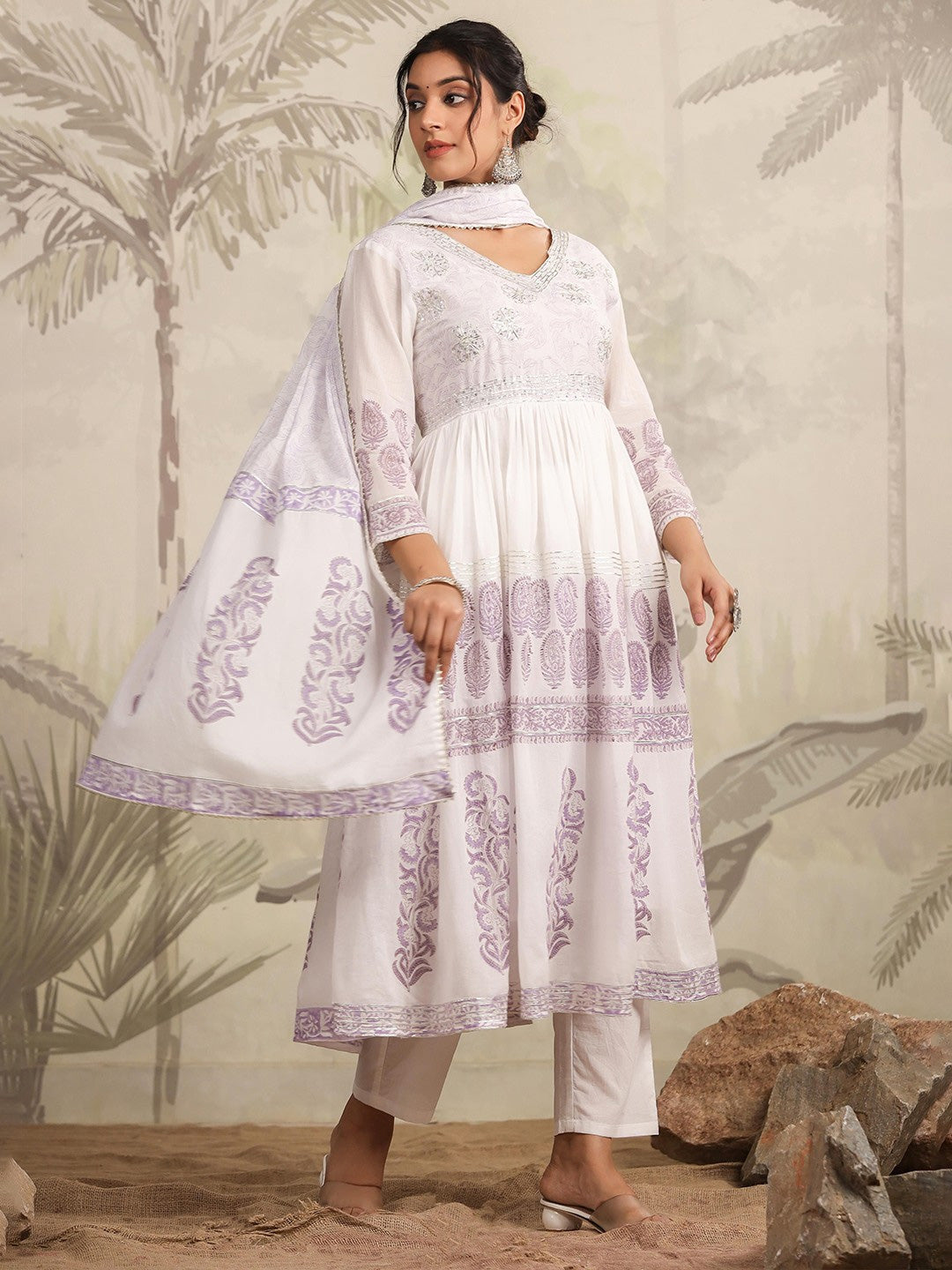Pure Cotton Anarkali Suit Set With Dupatta