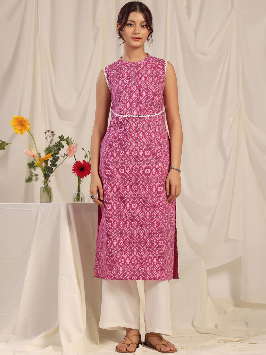 Pink Floral Printed Kurta