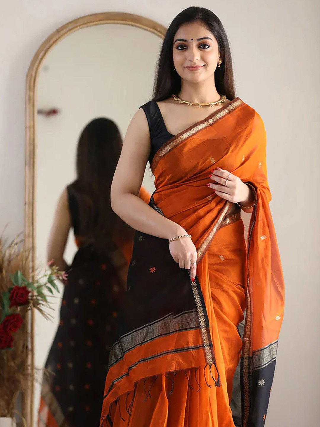 Floral Zari Pure Chiffon Saree
