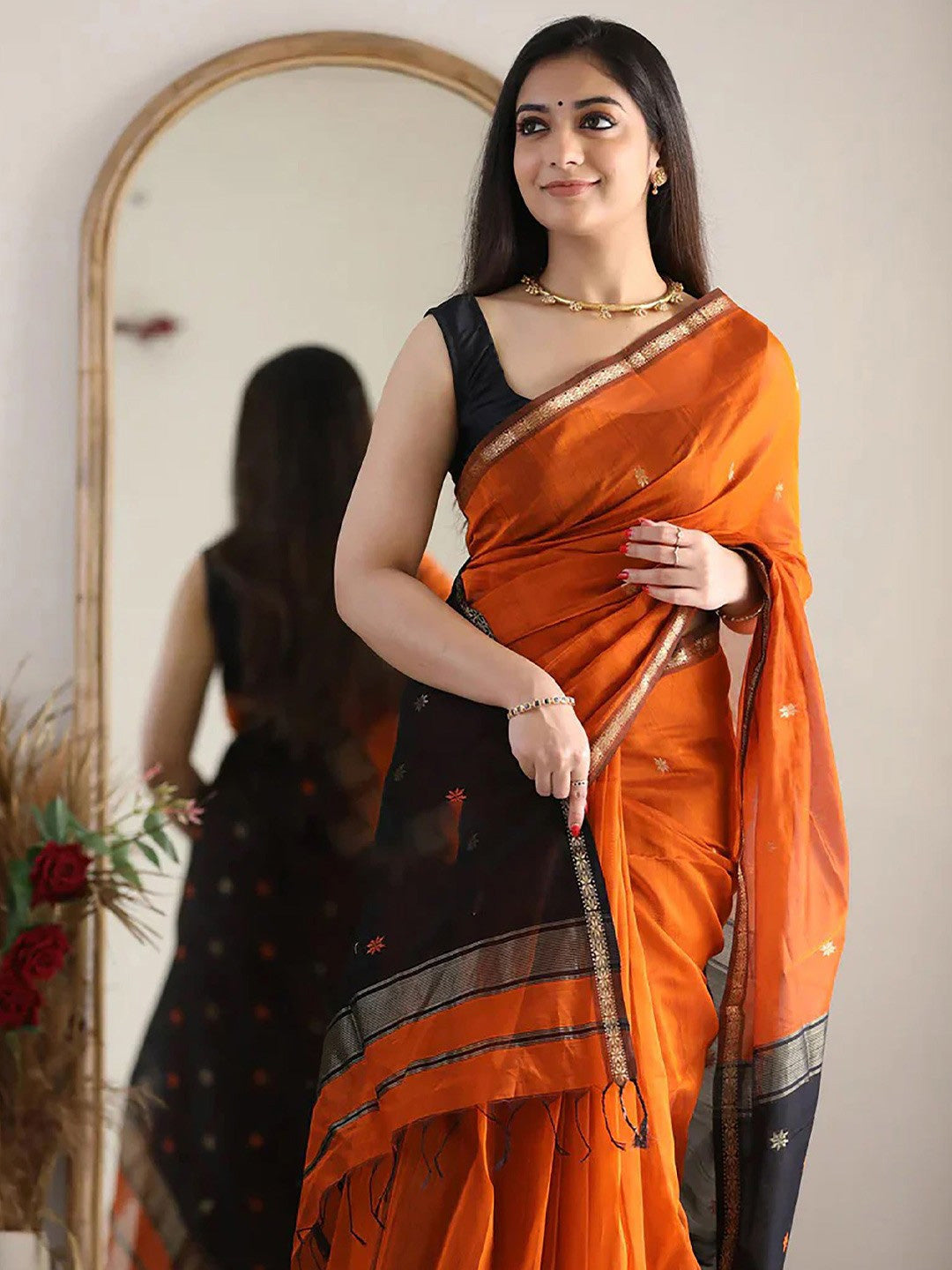 Floral Zari Pure Chiffon Saree