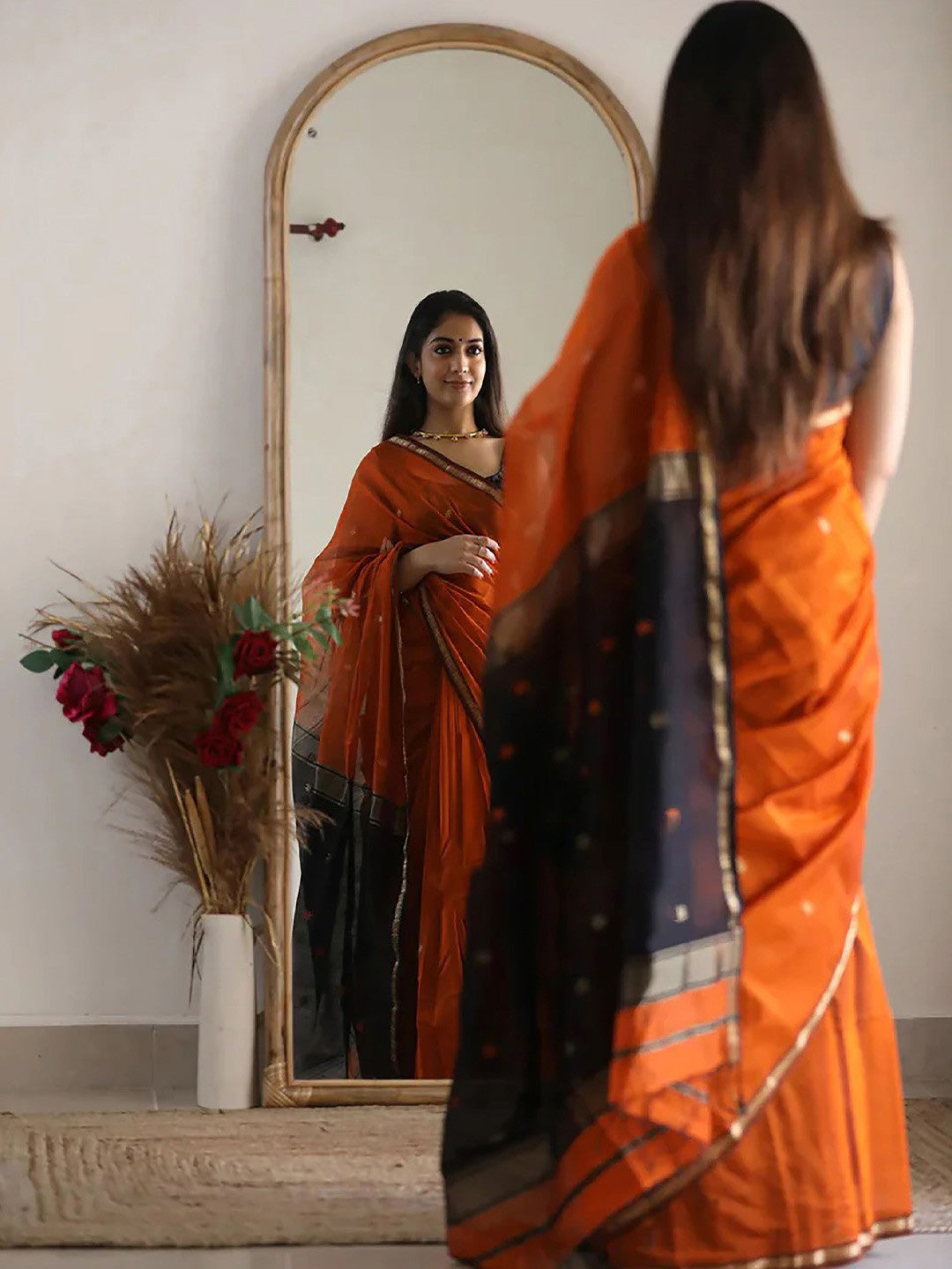 Floral Zari Pure Chiffon Saree