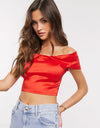 Satin Bardot Top in Red